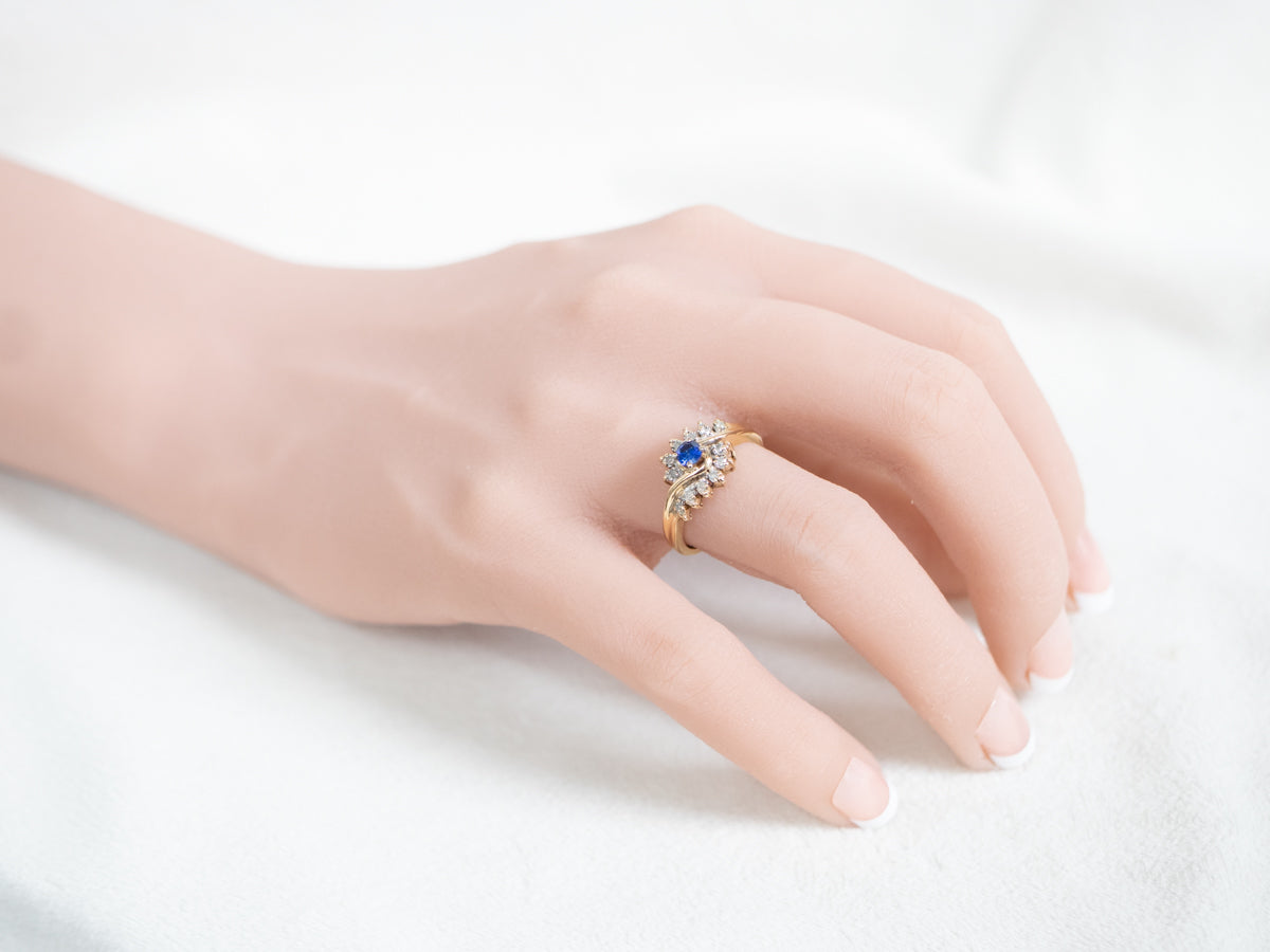 Gold Sapphire and Diamond Bypass Ring