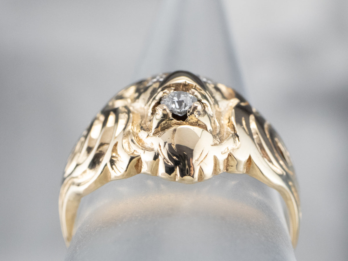 Unisex Gold Diamond Lion Head Ring