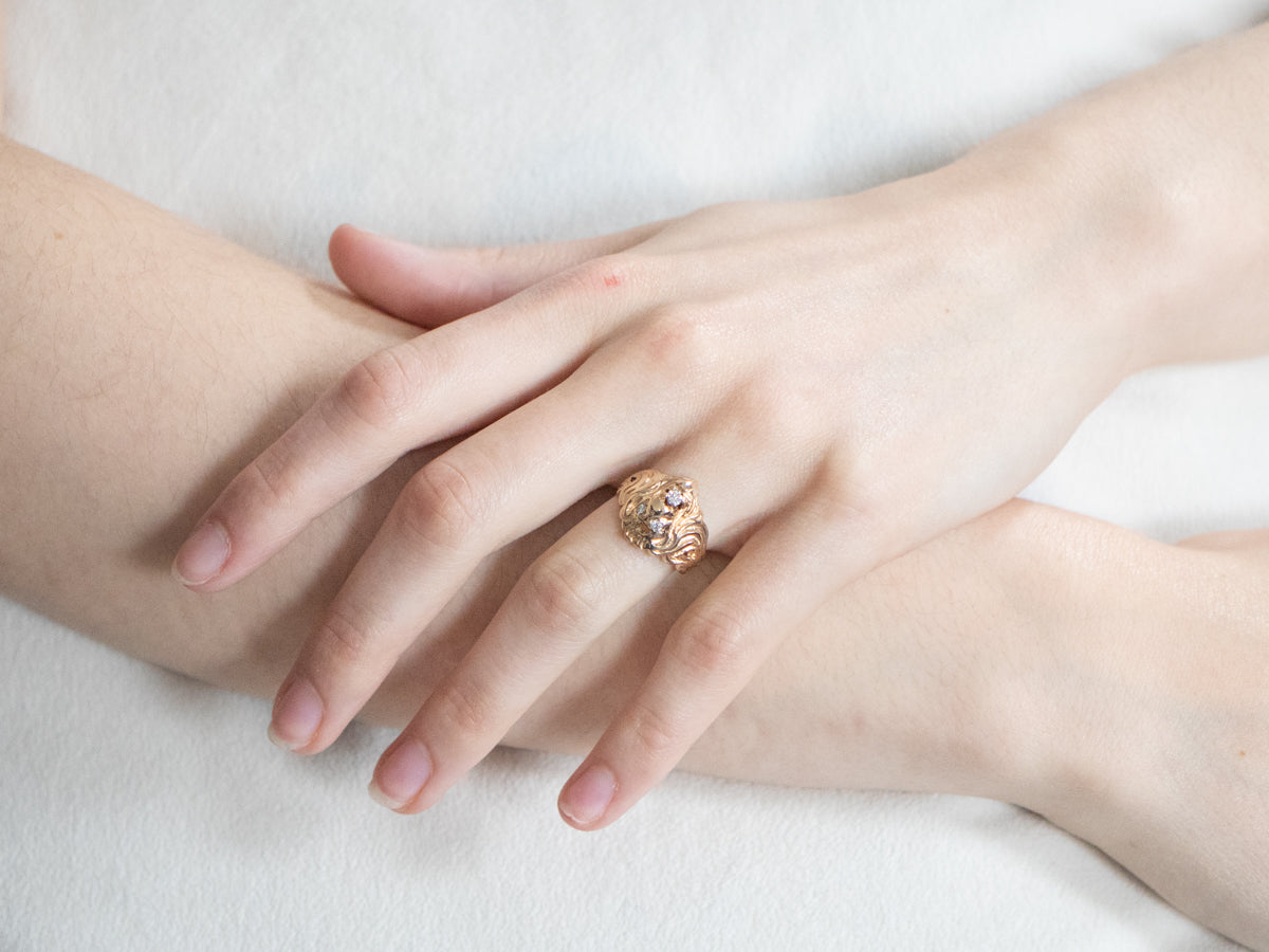 Unisex Gold Diamond Lion Head Ring