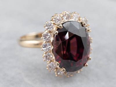Rhodolite Garnet and Diamond Halo Ring