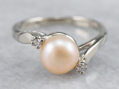 Pink Pearl and Diamond Bypass Ring
