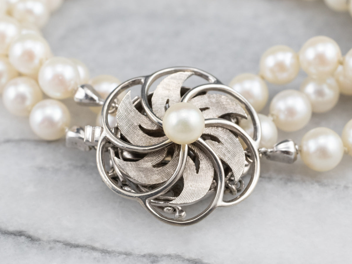 Floral Three Strand Pearl Bracelet