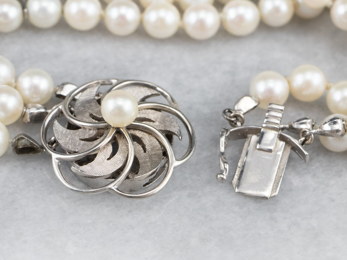 Floral Three Strand Pearl Bracelet