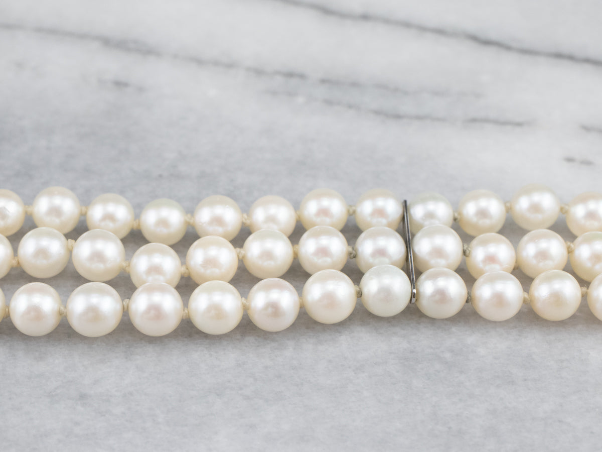 Floral Three Strand Pearl Bracelet