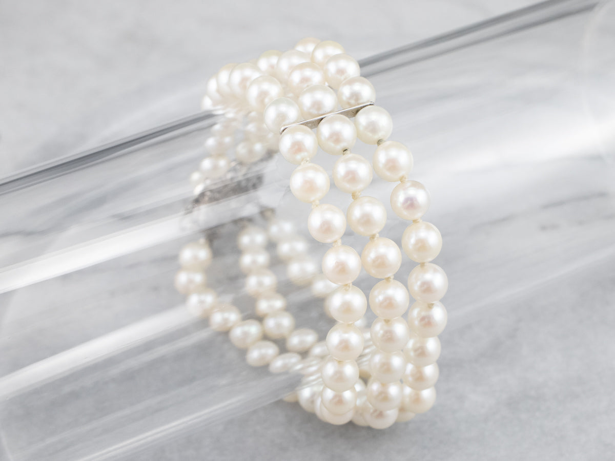 Floral Three Strand Pearl Bracelet