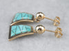 Turquoise Intarsia Drop Earrings in Yellow Gold