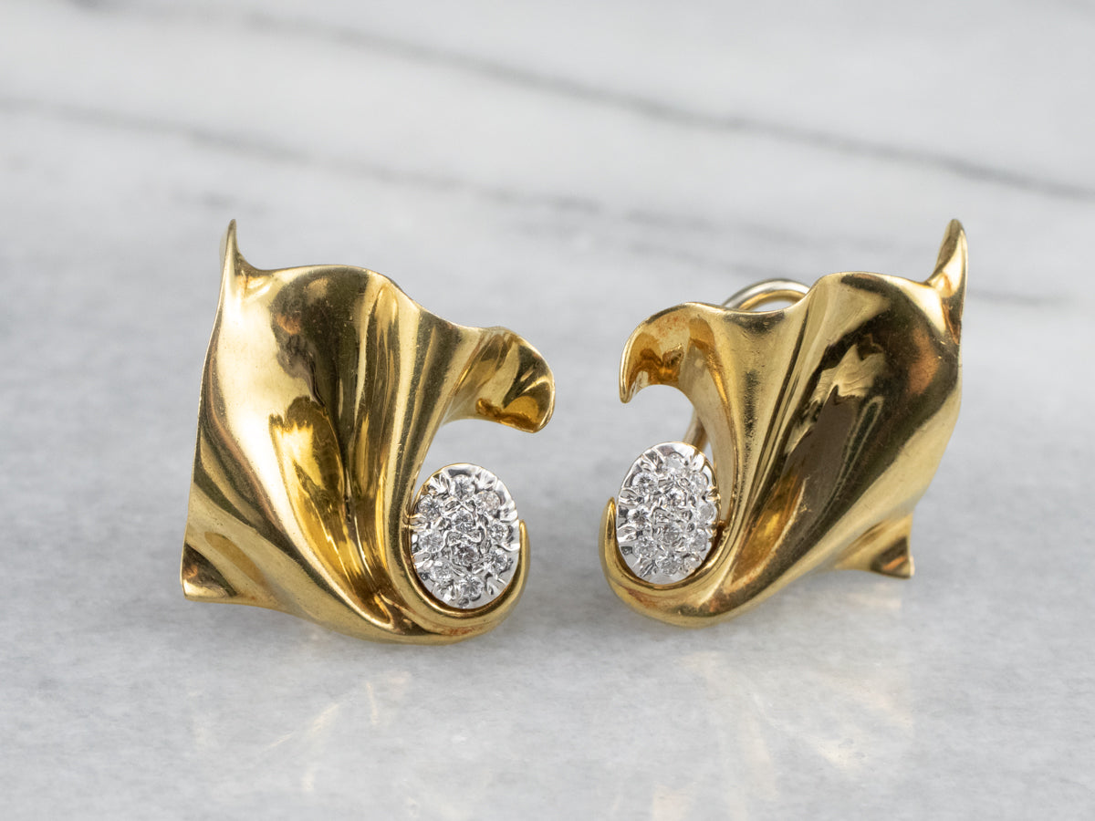 Pendientes vintage de oro de 18 quilates con diamantes en racimo