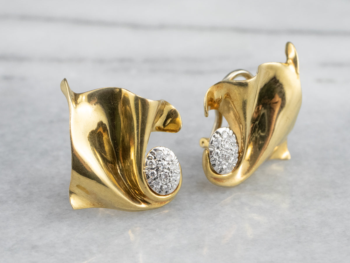 Vintage 18K Gold Diamond Cluster Stud Earrings