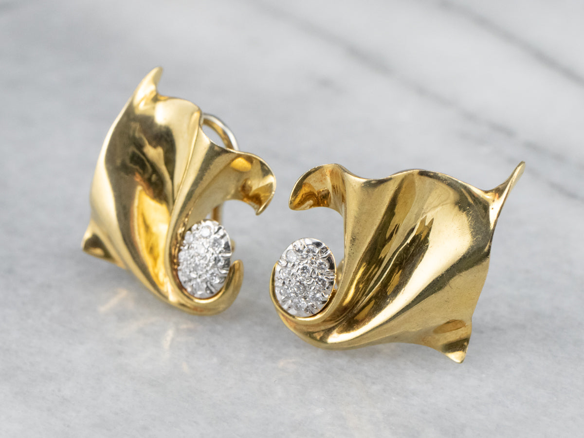 Vintage 18K Gold Diamond Cluster Stud Earrings