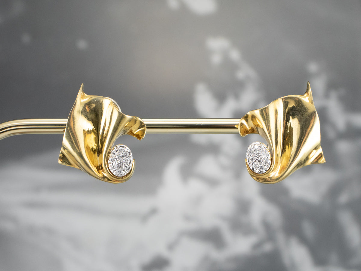 Vintage 18K Gold Diamond Cluster Stud Earrings