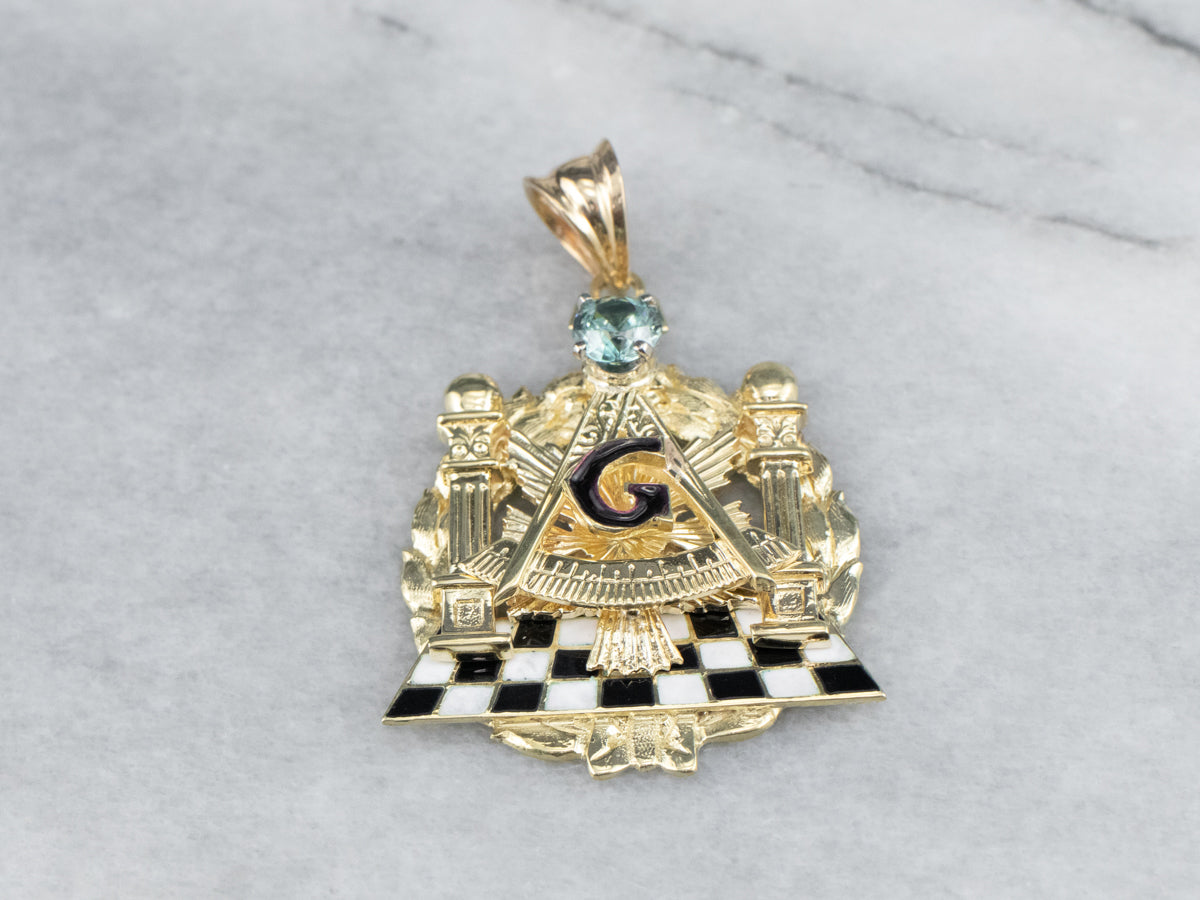 Masonic Medallion Pendant With Blue Zircon