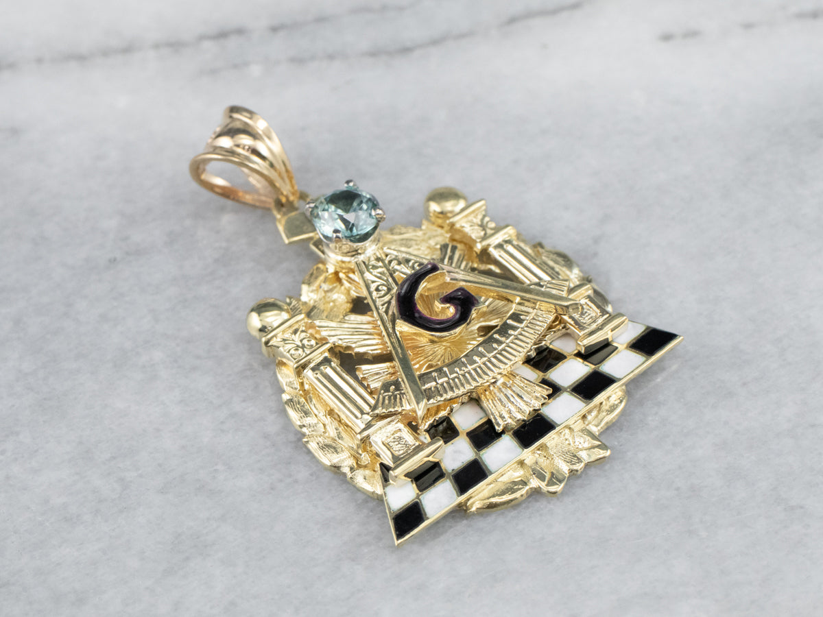 Masonic Medallion Pendant With Blue Zircon