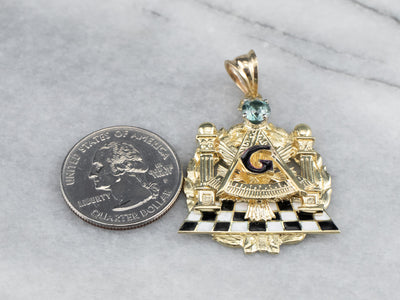Masonic Medallion Pendant With Blue Zircon