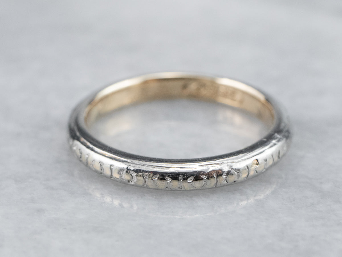 14K Two Toned Antique Patterned Band Ring