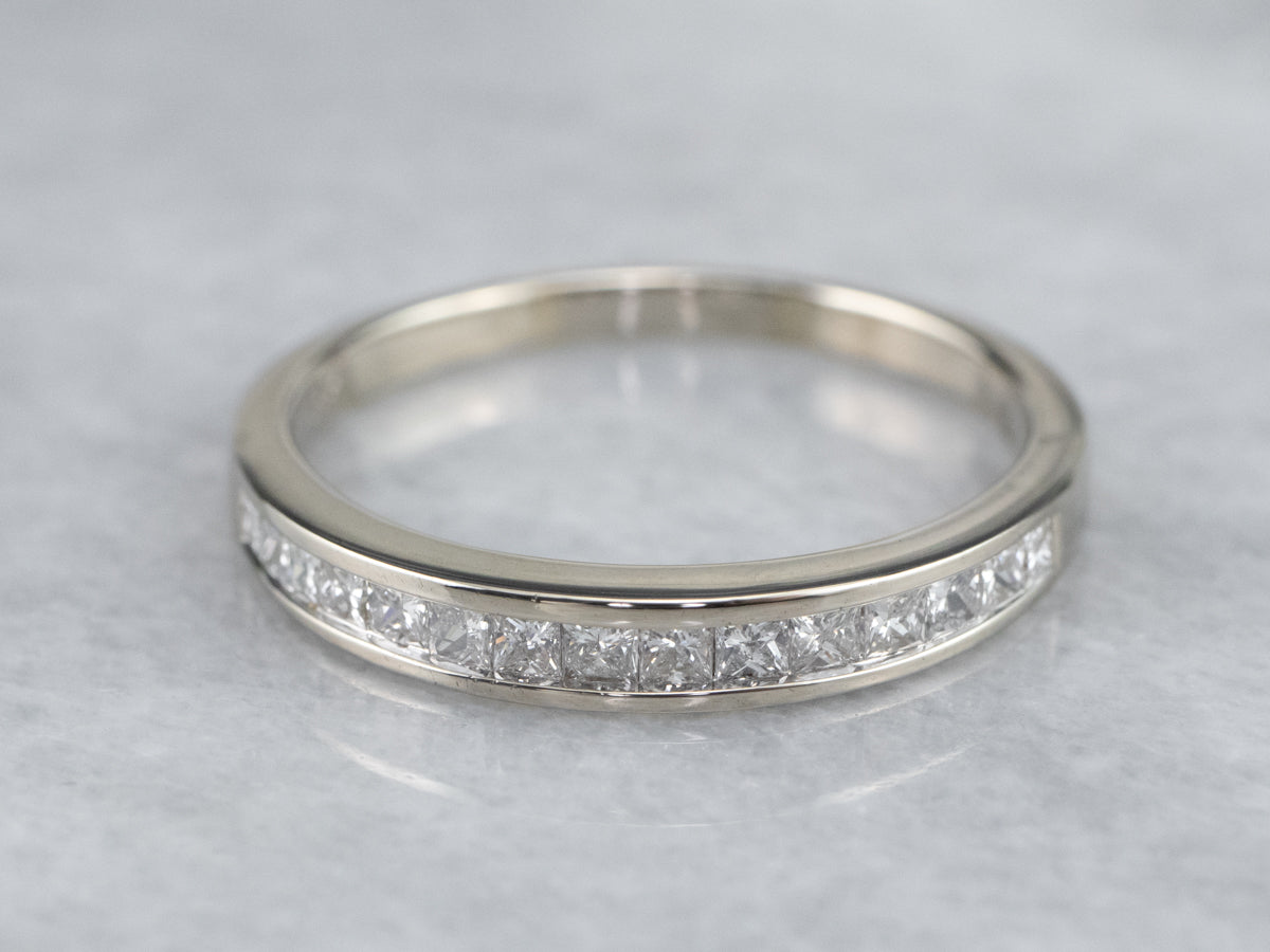 14K White Gold Channel Set Princess Cut Diamond Band Ring