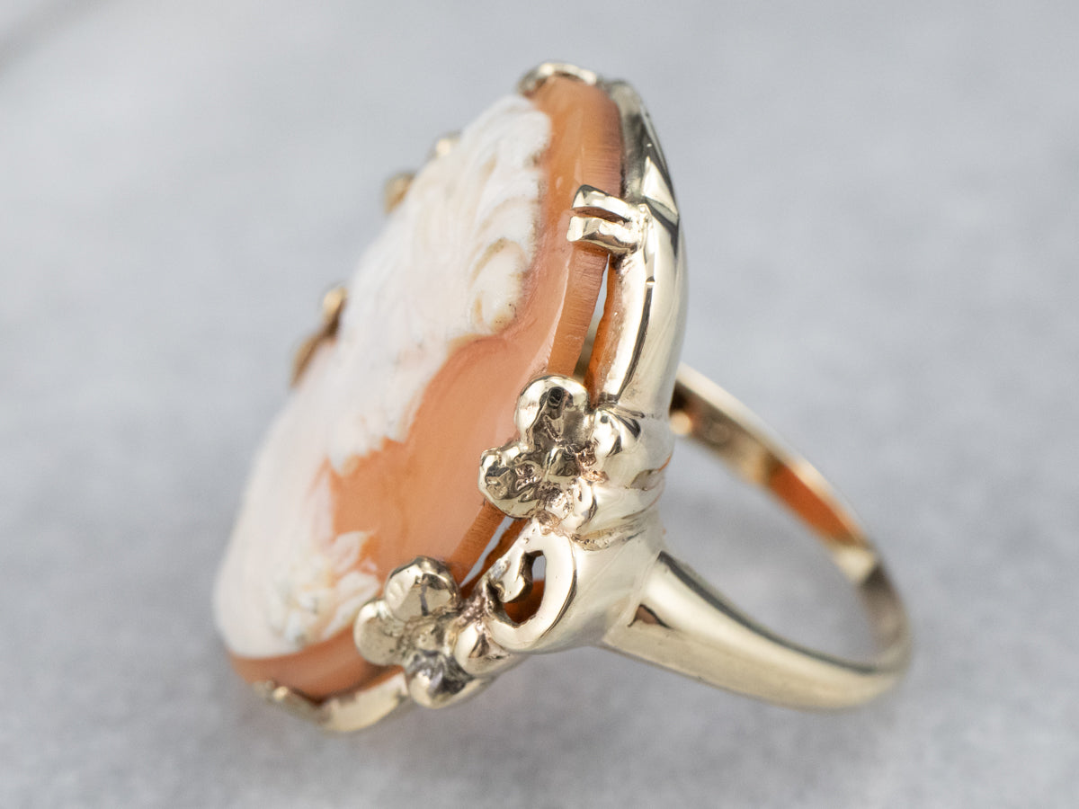 Floral Mid Century Cameo Cocktail Ring