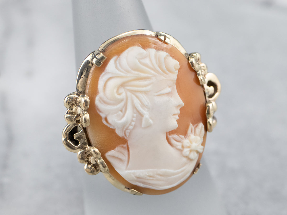 Floral Mid Century Cameo Cocktail Ring