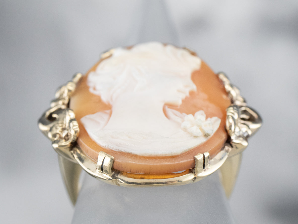 Floral Mid Century Cameo Cocktail Ring