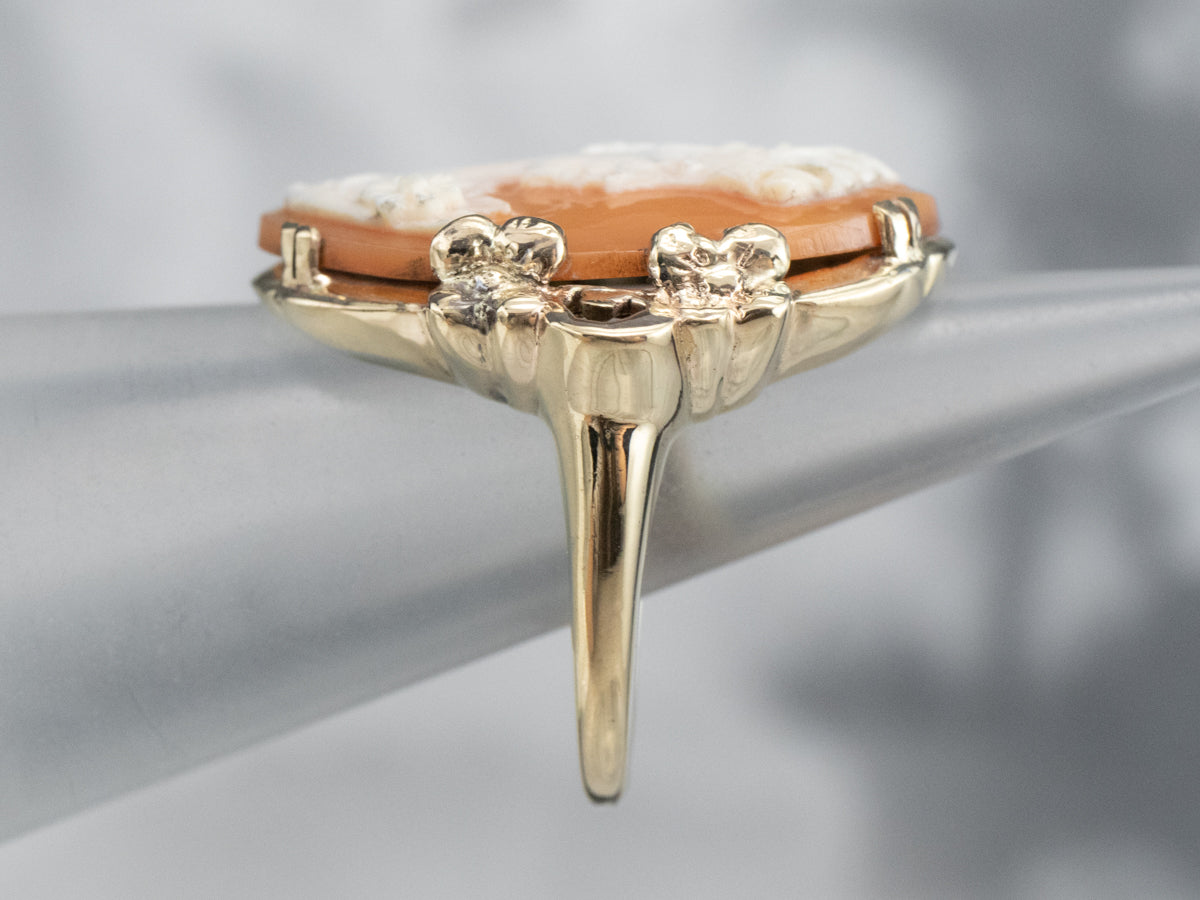 Floral Mid Century Cameo Cocktail Ring