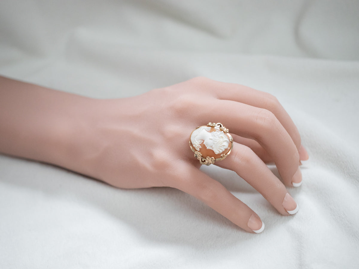 Floral Mid Century Cameo Cocktail Ring