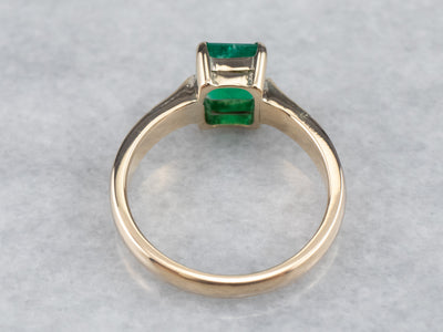 18K Gold Emerald Solitaire Engagement Ring