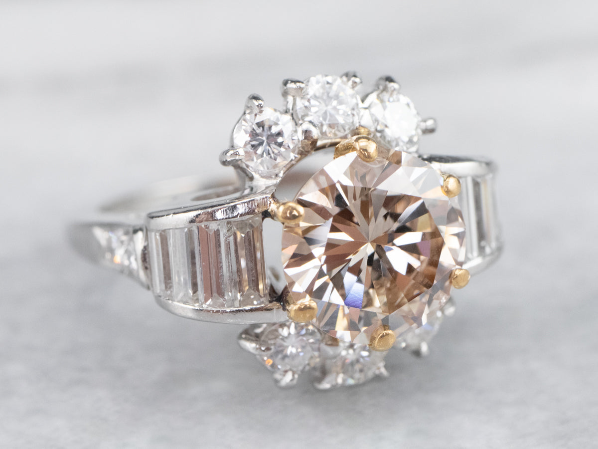 Stunning Platinum and Gold Rose Diamond Engagement Ring