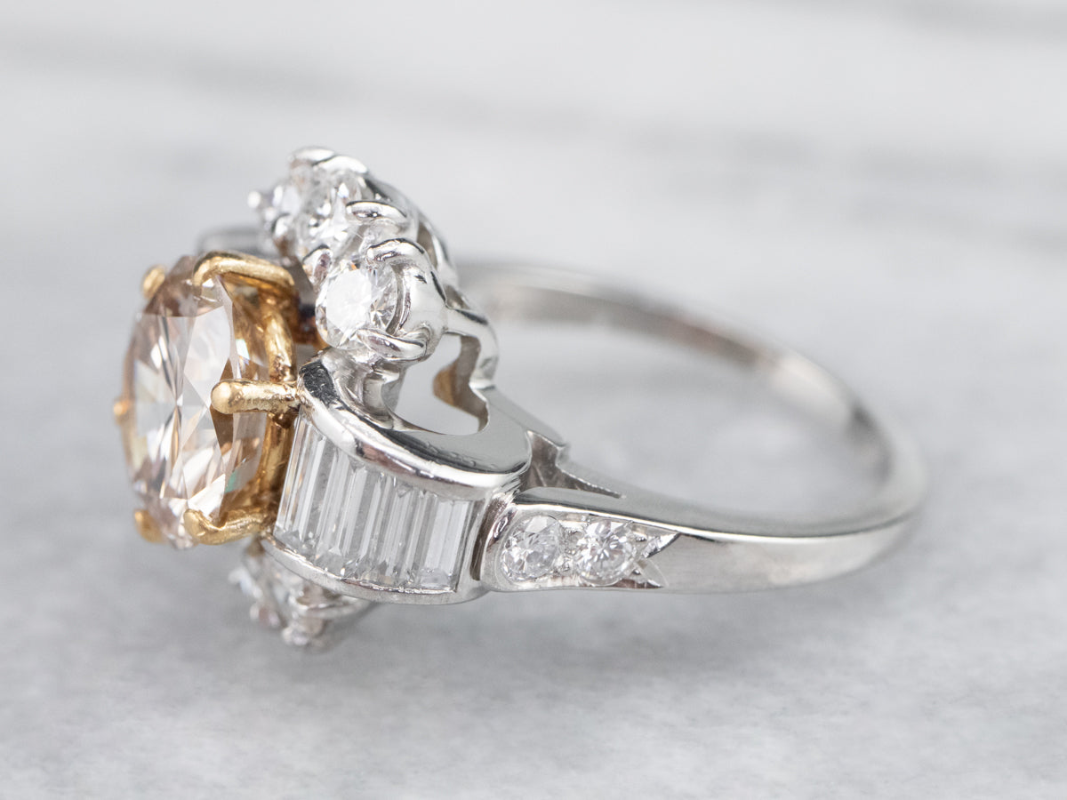 Stunning Platinum and Gold Rose Diamond Engagement Ring