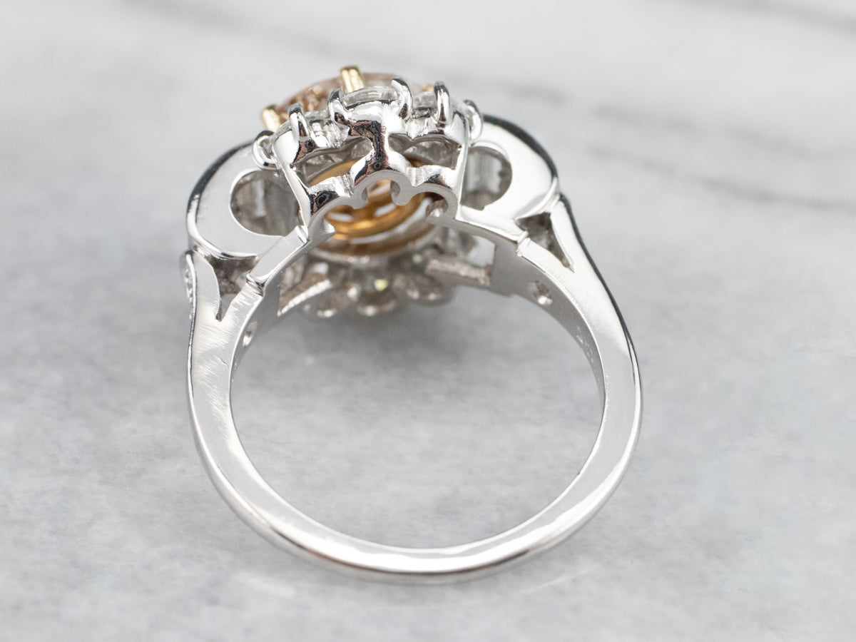 Stunning Platinum and Gold Rose Diamond Engagement Ring