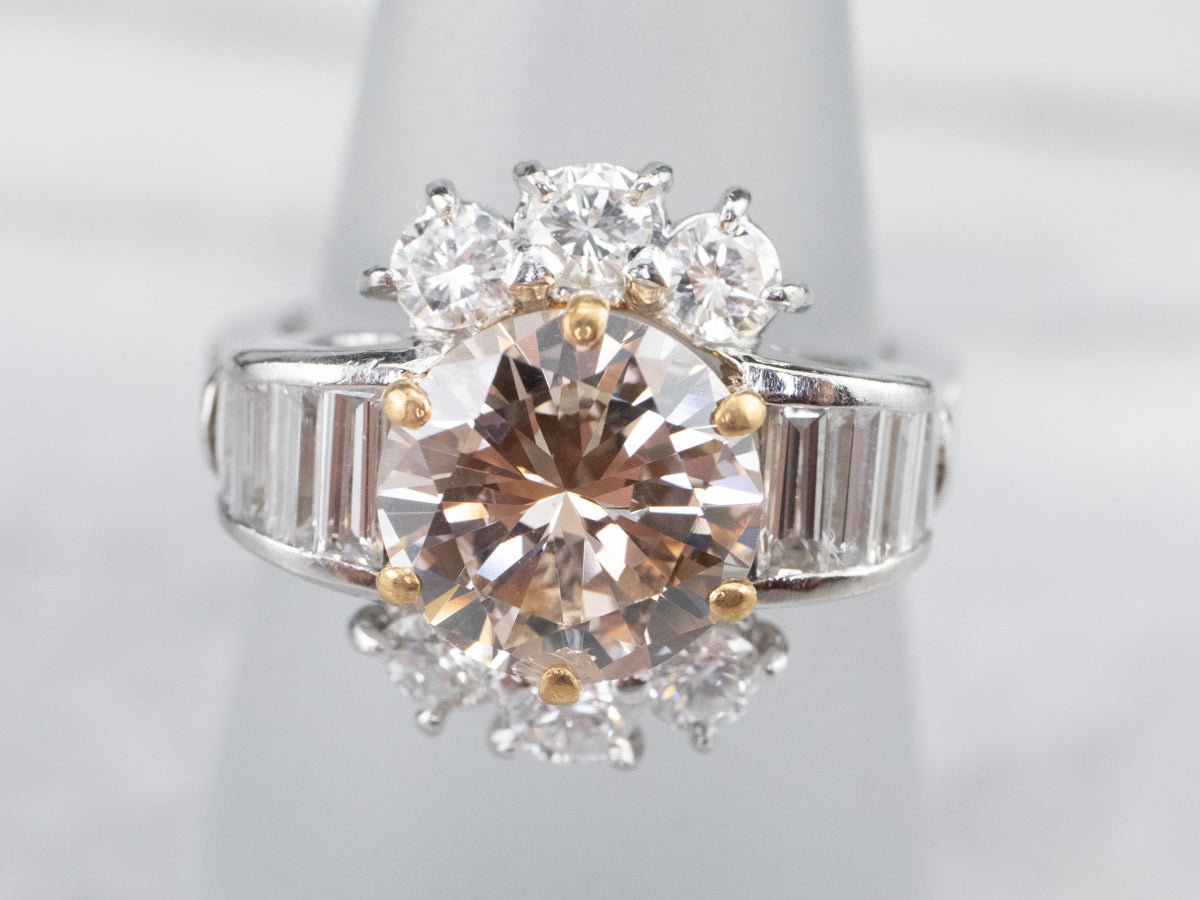 Stunning Platinum and Gold Rose Diamond Engagement Ring