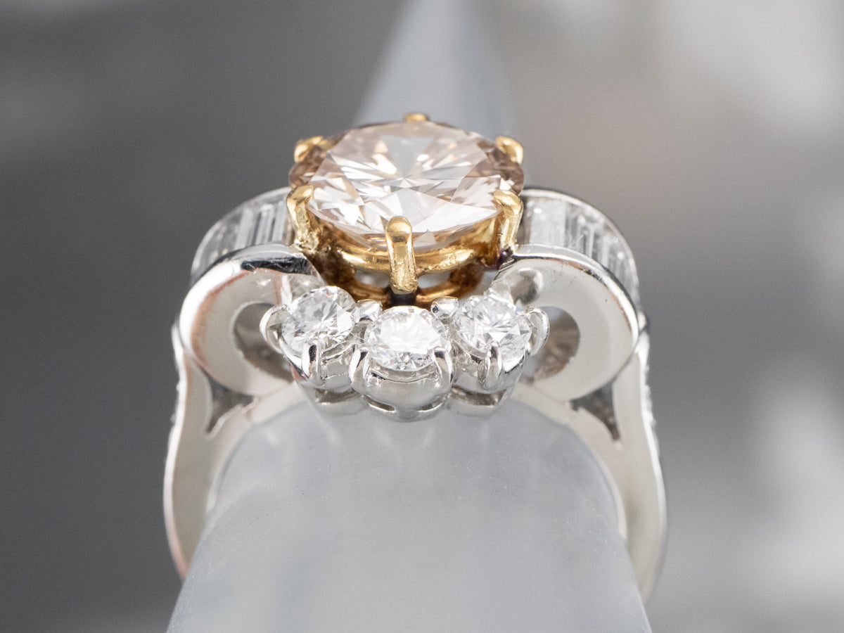 Stunning Platinum and Gold Rose Diamond Engagement Ring