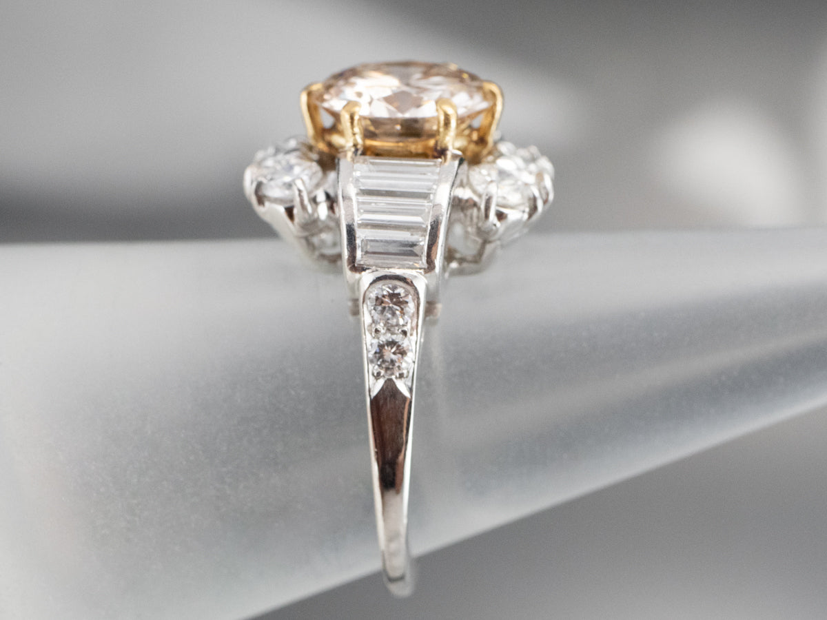 Stunning Platinum and Gold Rose Diamond Engagement Ring