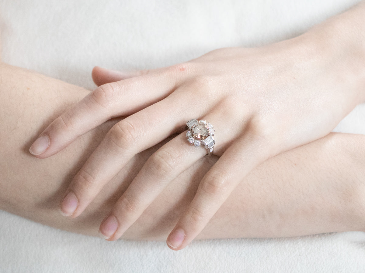 Stunning Platinum and Gold Rose Diamond Engagement Ring