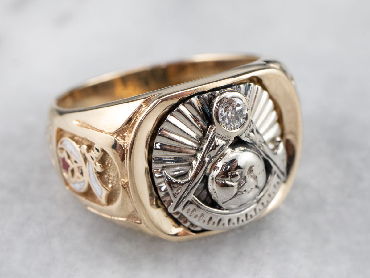 Men's Bold Diamond Masonic Ring