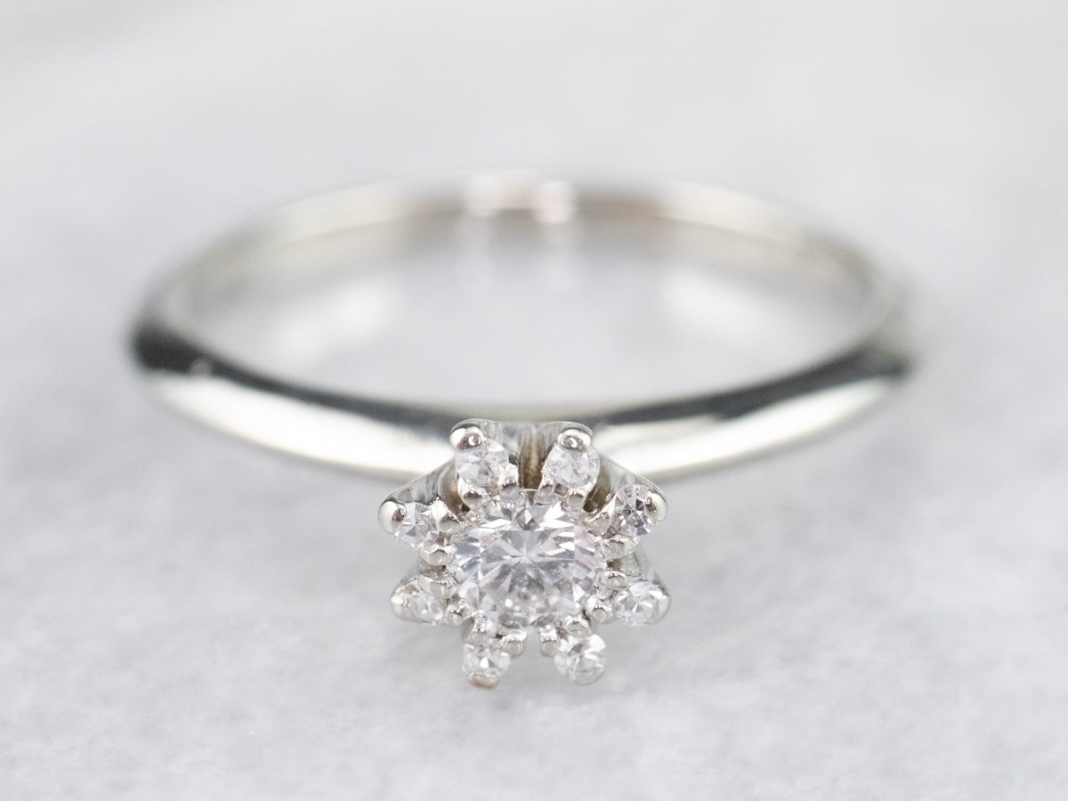 Orange Blossom Floral Diamond Halo Engagement Ring