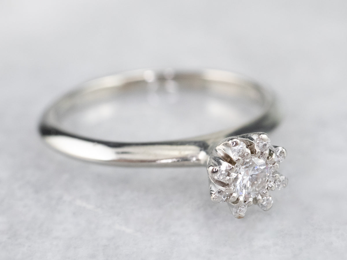 Orange Blossom Floral Diamond Halo Engagement Ring