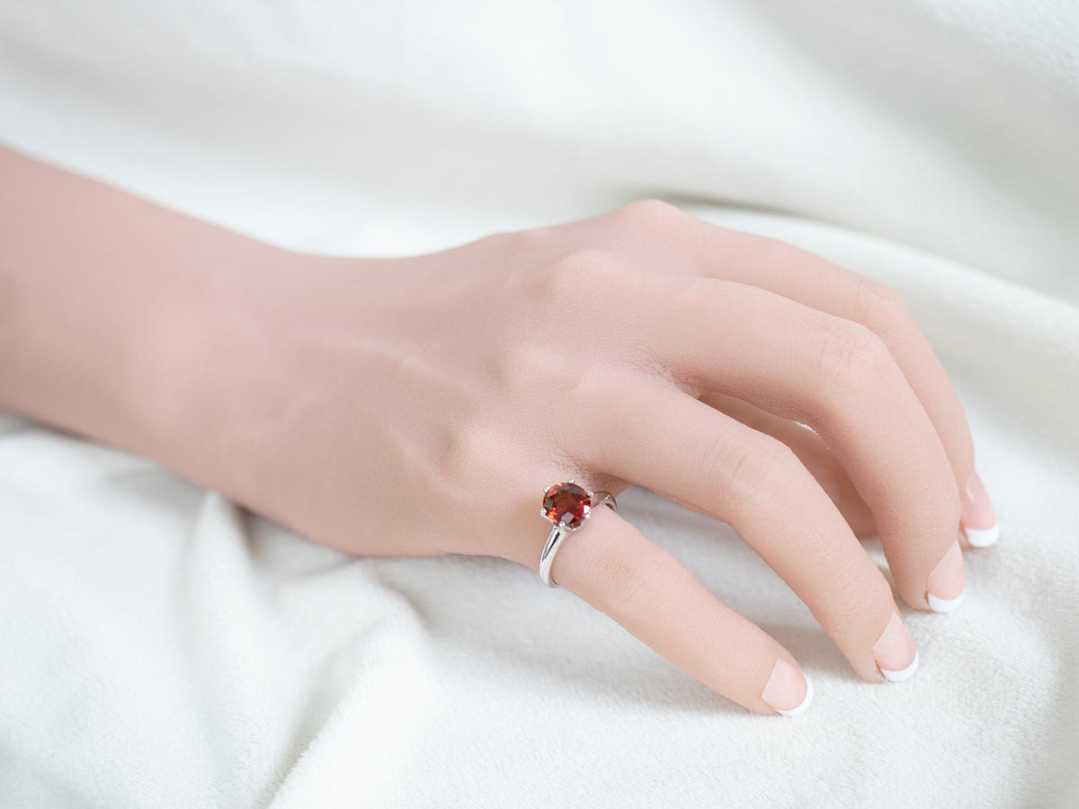 Hessonite Garnet Solitaire Ring in White Gold