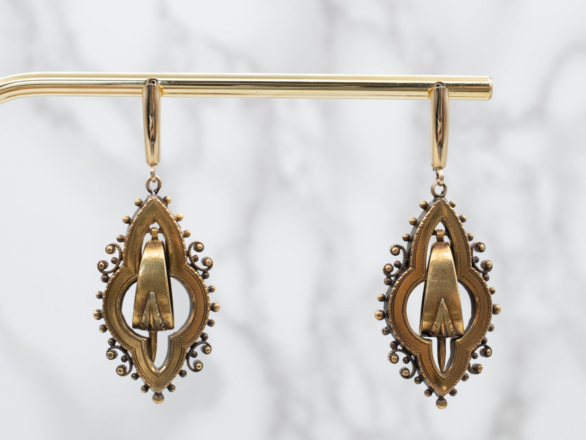 Etruscan Revival Gold Drop Earrings
