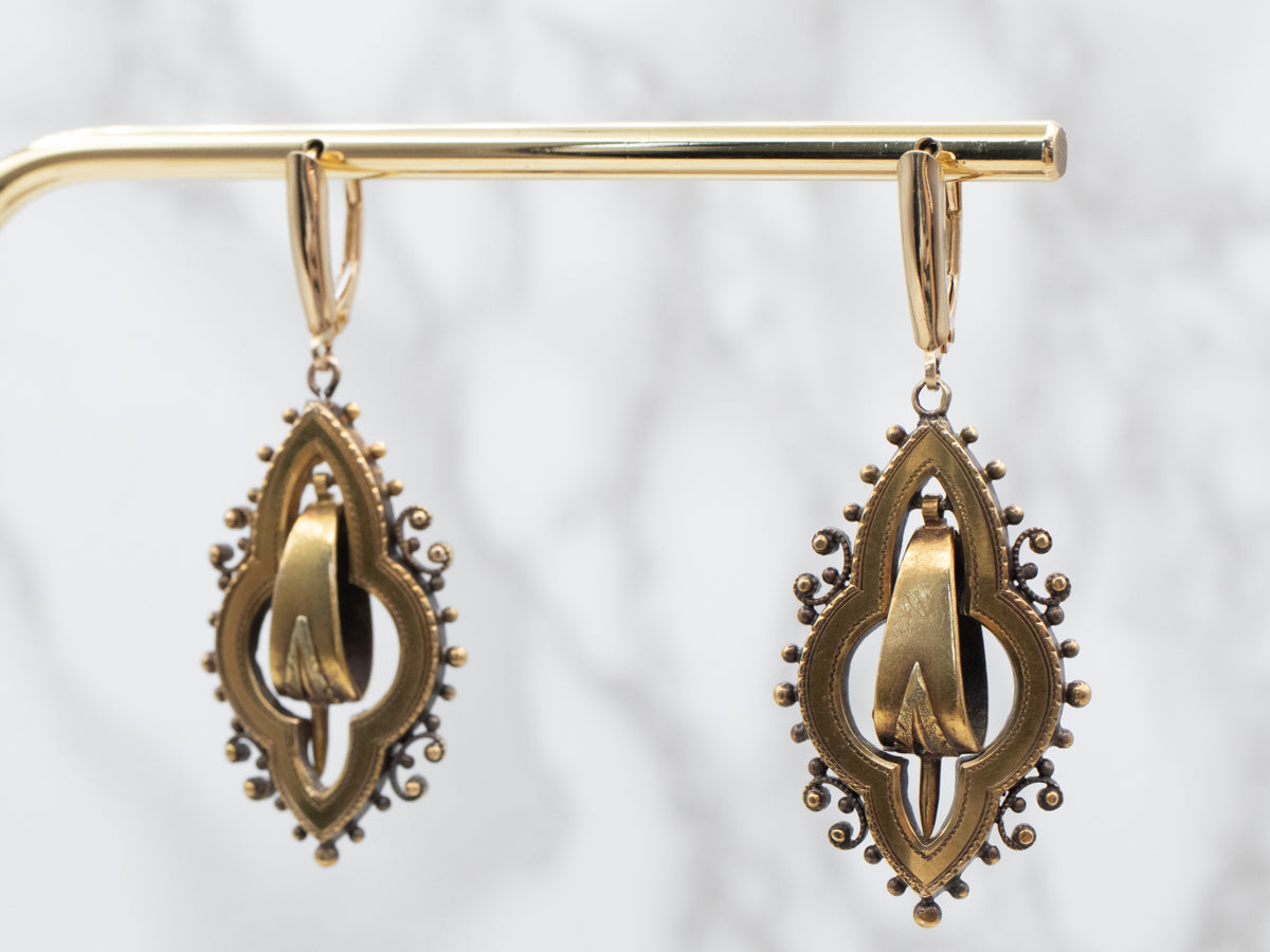 Etruscan Revival Gold Drop Earrings