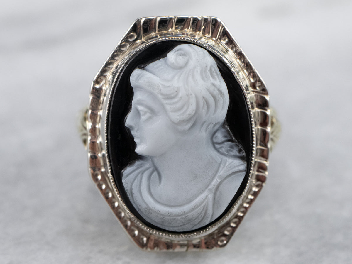 Art Deco Black Onyx Cameo Ring