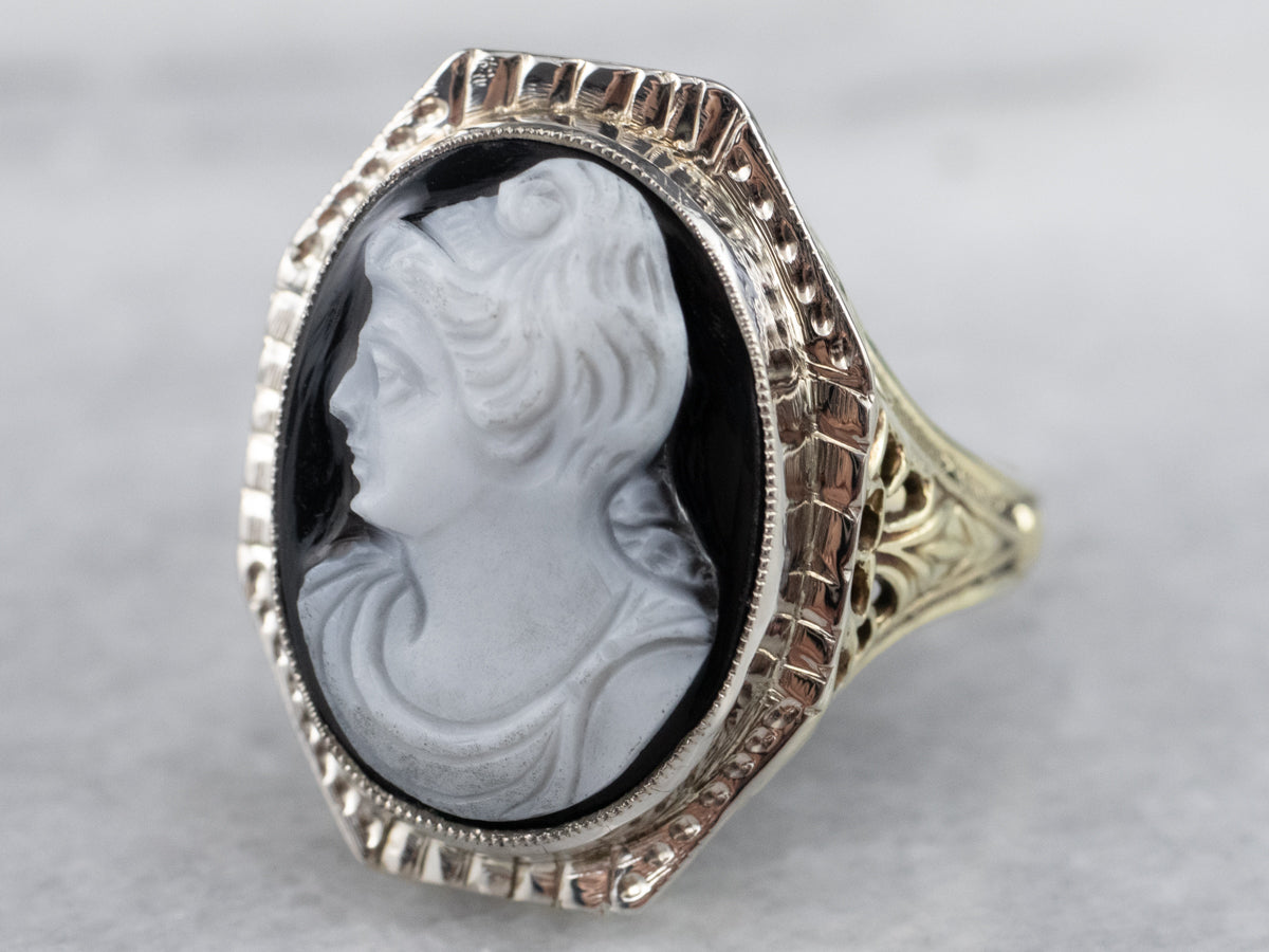Art Deco Black Onyx Cameo Ring