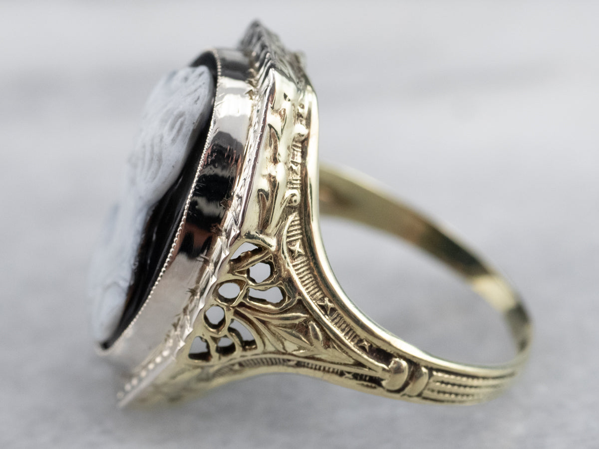 Art Deco Black Onyx Cameo Ring
