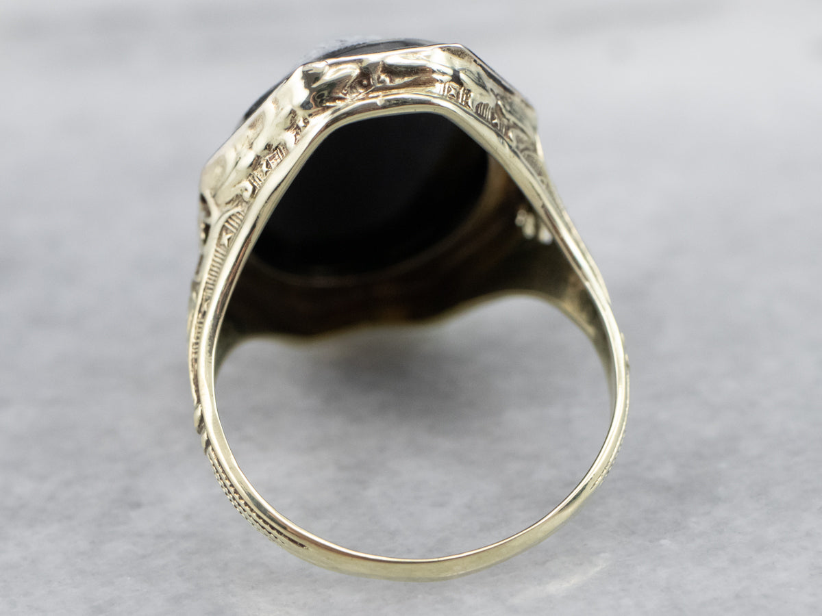 Art Deco Black Onyx Cameo Ring