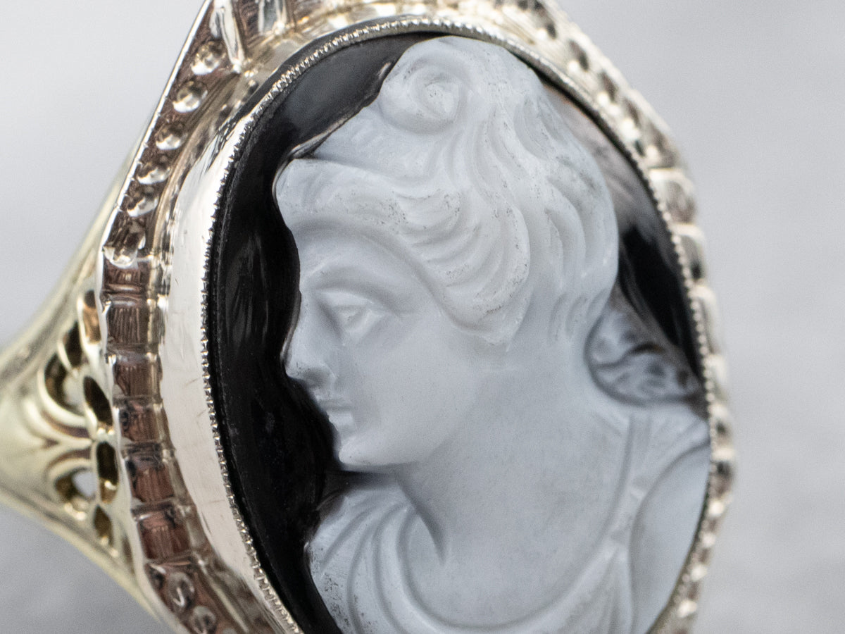 Art Deco Black Onyx Cameo Ring