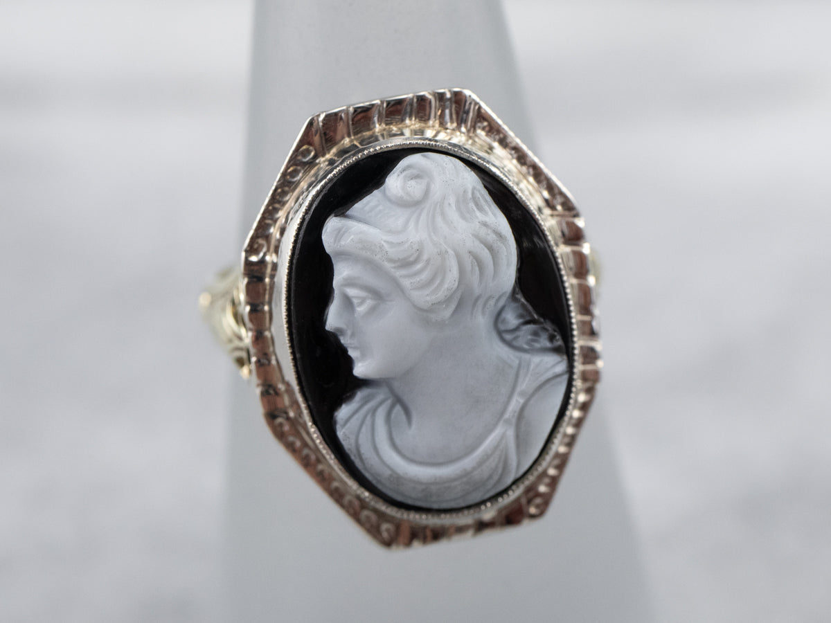 Art Deco Black Onyx Cameo Ring