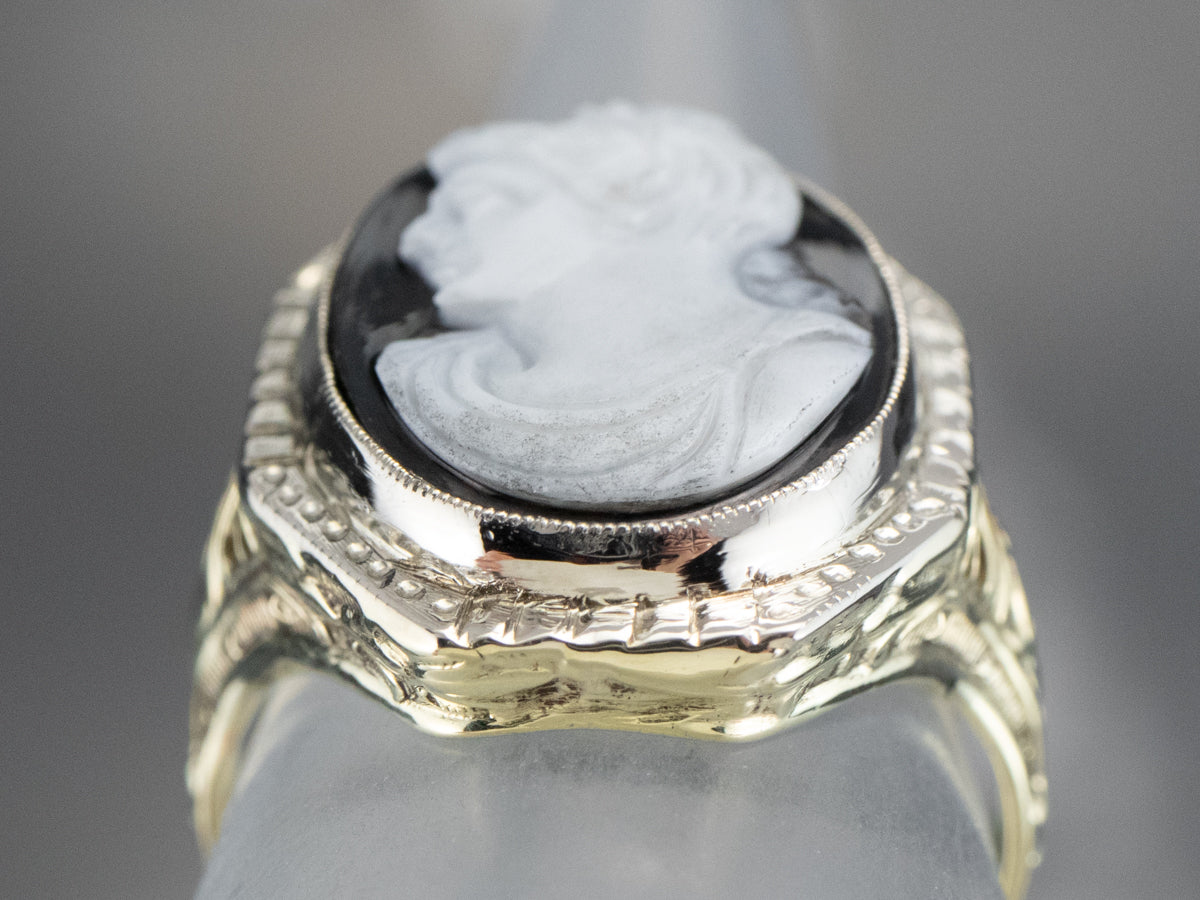 Art Deco Black Onyx Cameo Ring