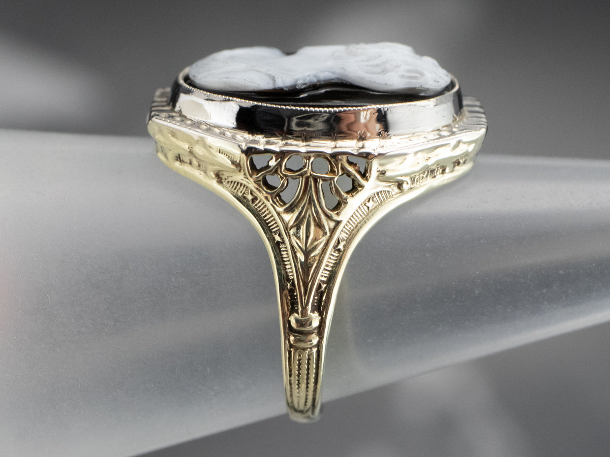 Art Deco Black Onyx Cameo Ring