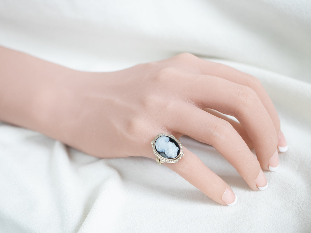 Art Deco Black Onyx Cameo Ring
