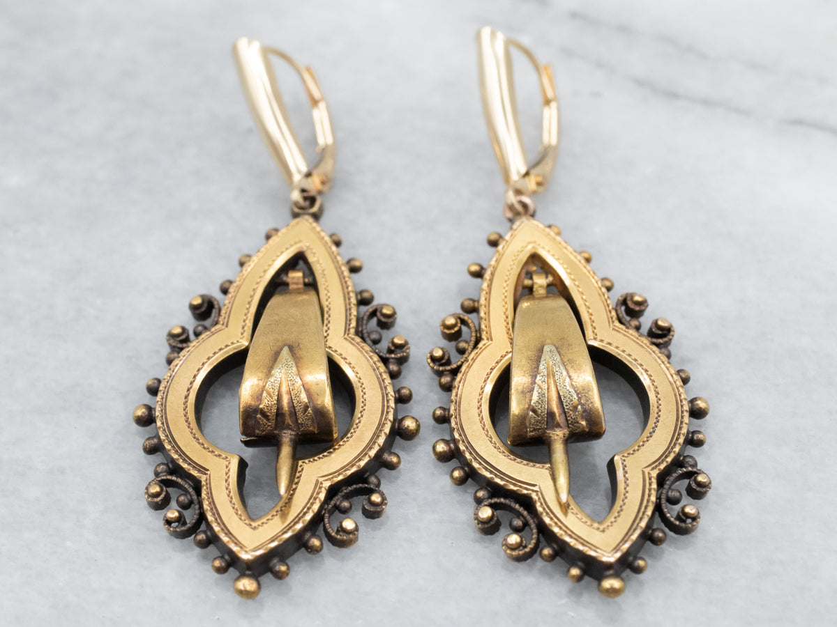Etruscan Revival Gold Drop Earrings