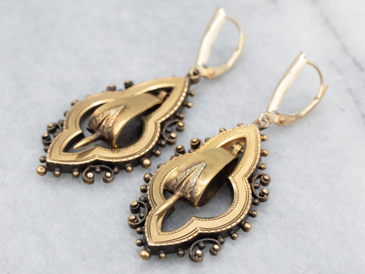 Etruscan Revival Gold Drop Earrings