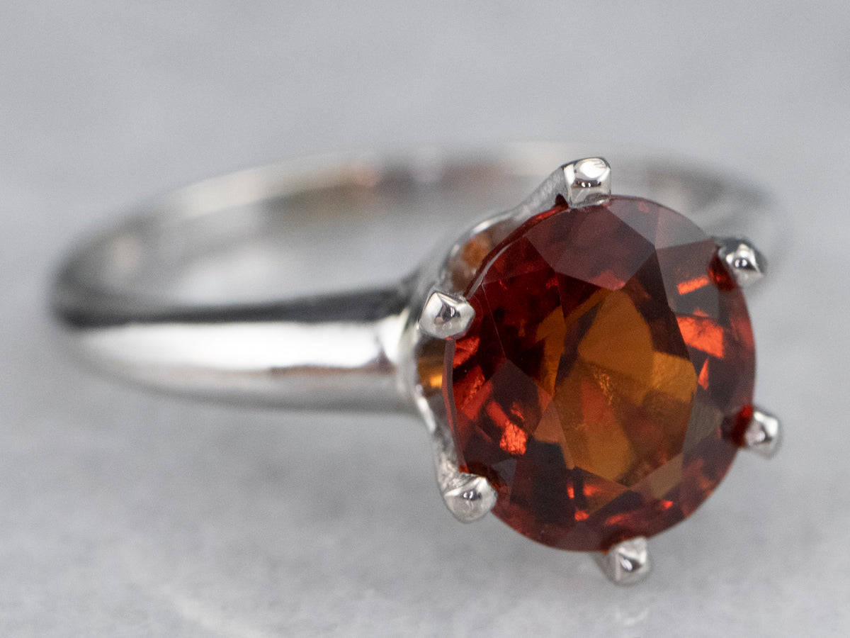 Hessonite Garnet Solitaire Ring in White Gold